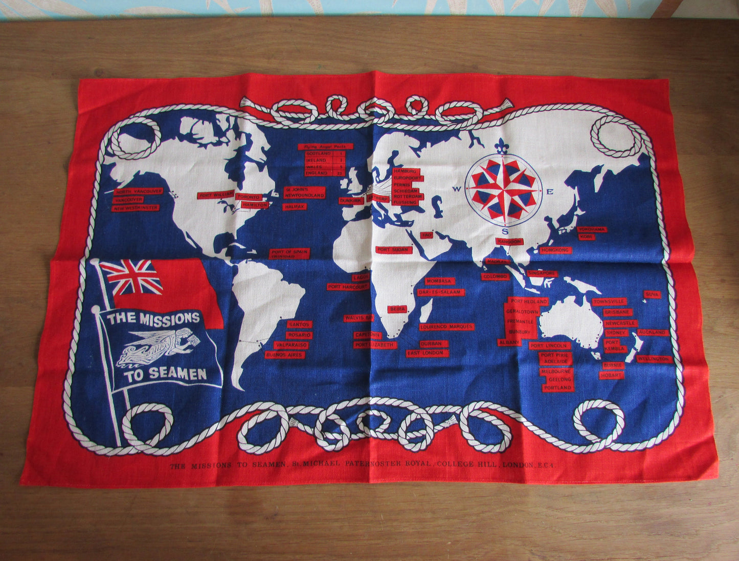 Vintage St Michael Paternoster Royal 'The Missions to Seamen' tea towel