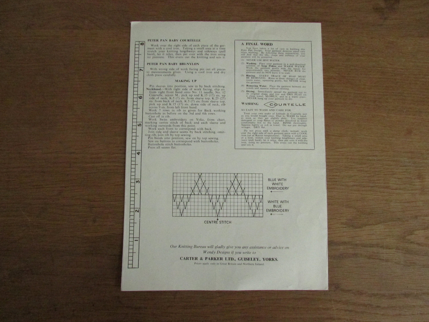 1960s Wendy Design Peter Pan P73 knitting pattern for infant's cardigan