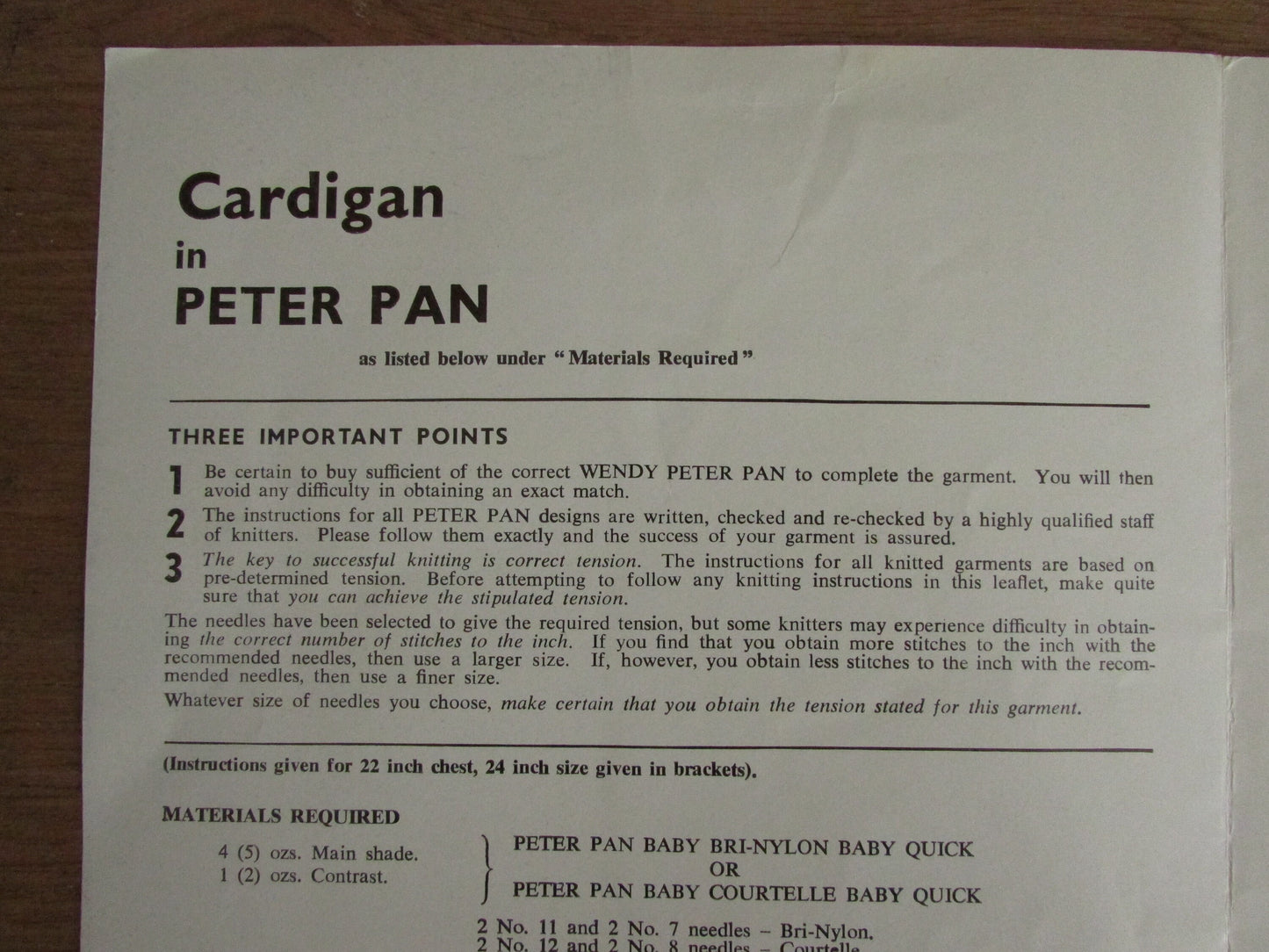 1960s Wendy Design Peter Pan P73 knitting pattern for infant's cardigan