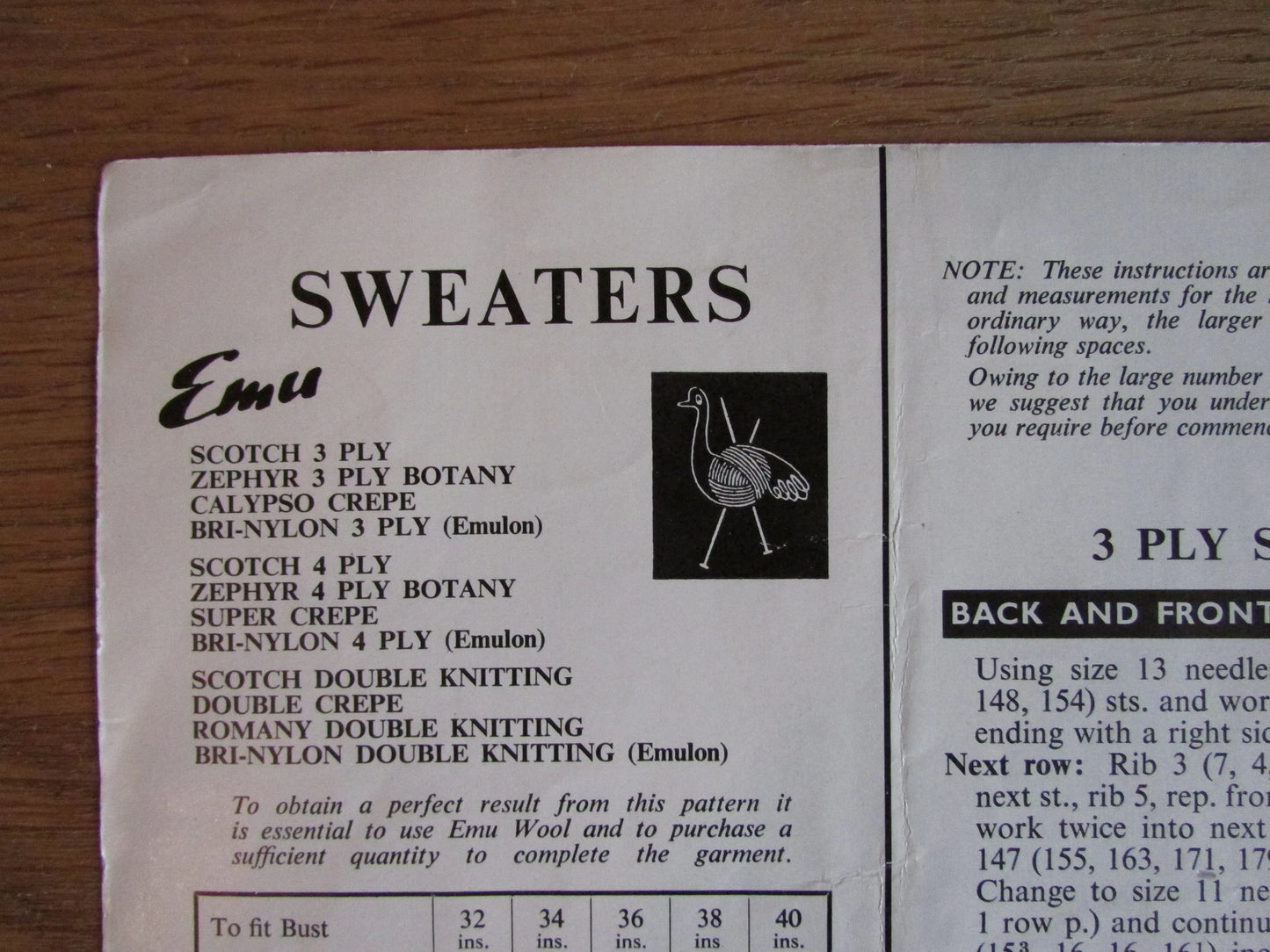 1960s Emu 2332 knitting pattern for lady's sweaters