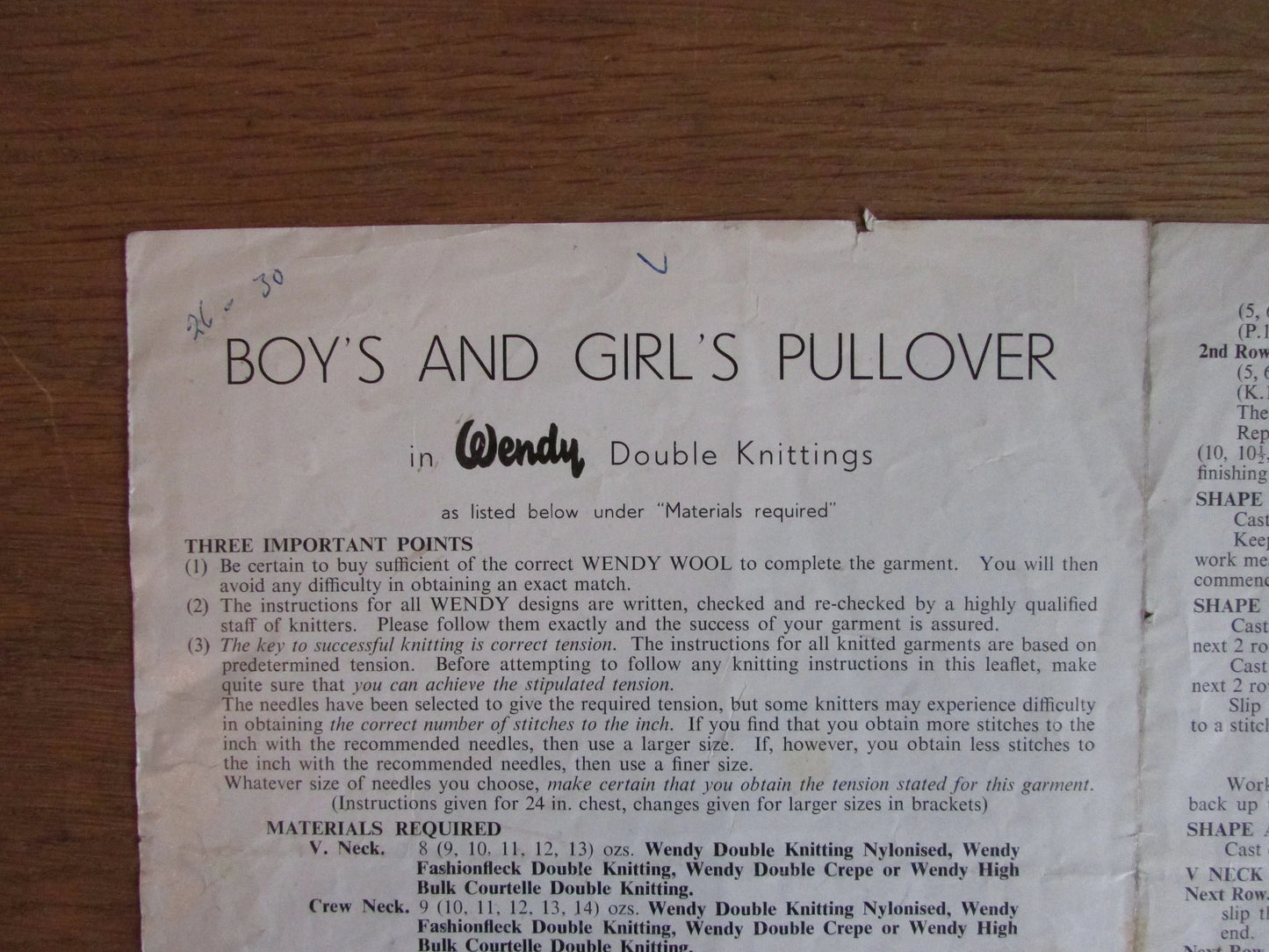 1960s Wendy 25 knitting pattern for boy's & girl's pullover