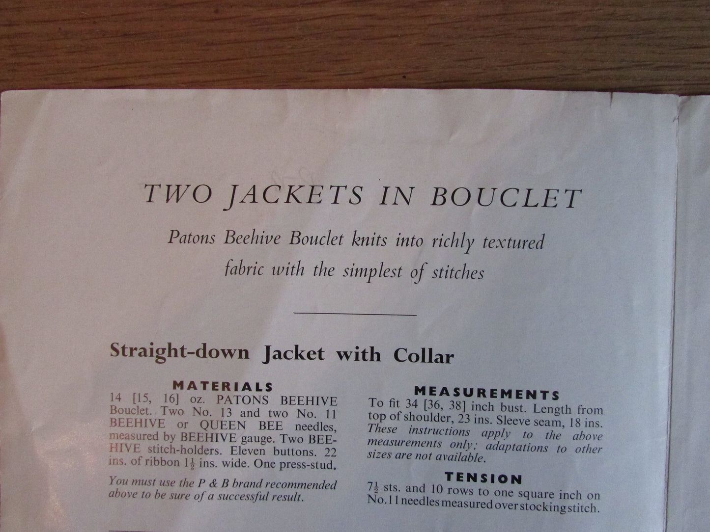 1950s P&B Wools C-376 knitting pattern for two jackets in bouclet