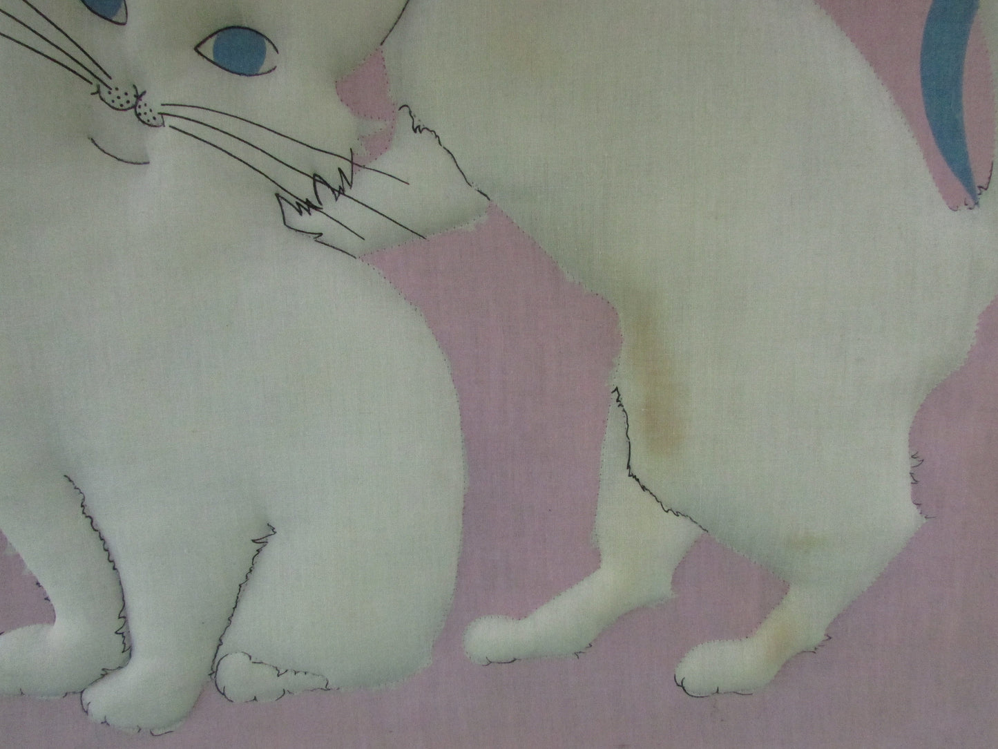 Vintage appliqué Siamese kitten and screen-printed ribbon collage