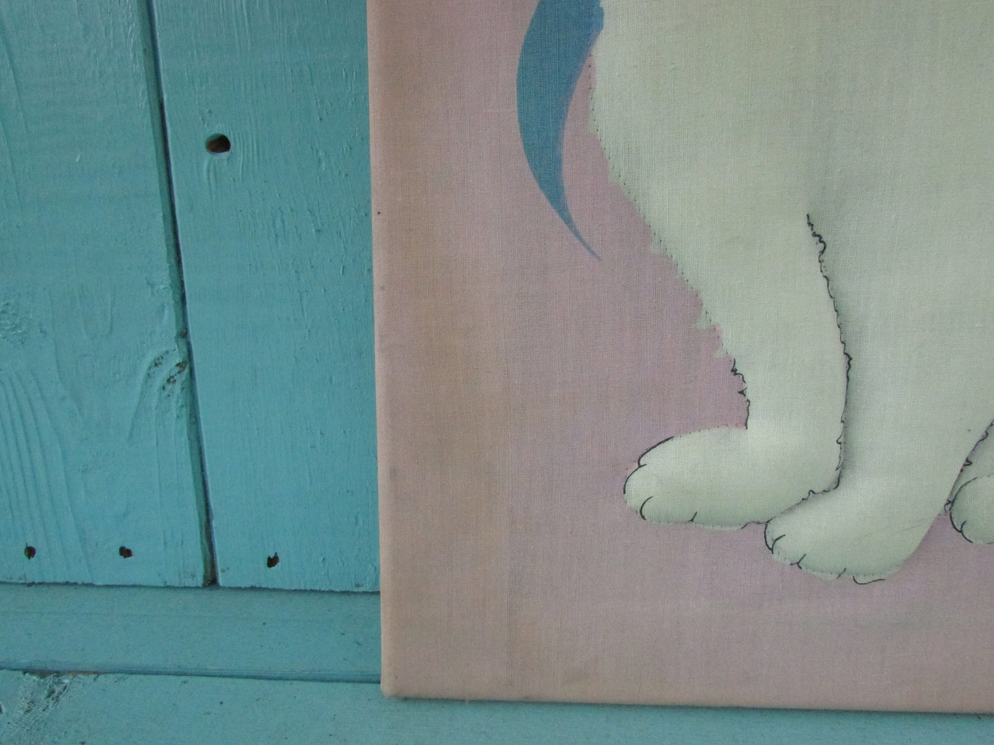 Vintage appliqué Siamese kitten and screen-printed ribbon collage