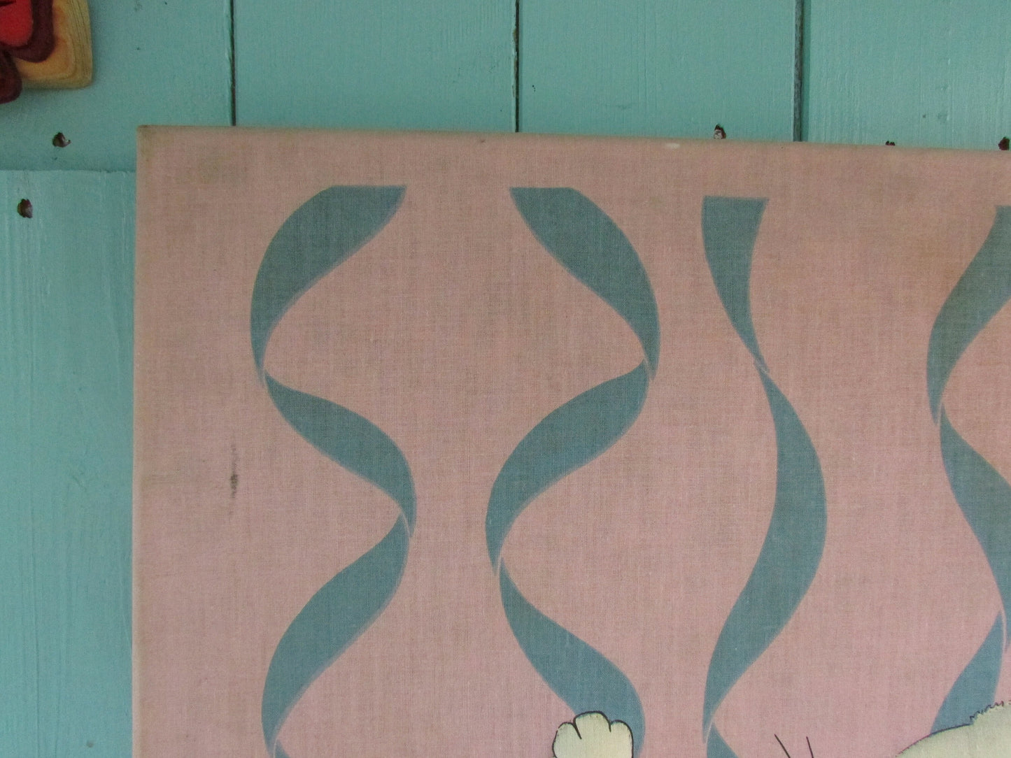 Vintage appliqué Siamese kitten and screen-printed ribbon collage