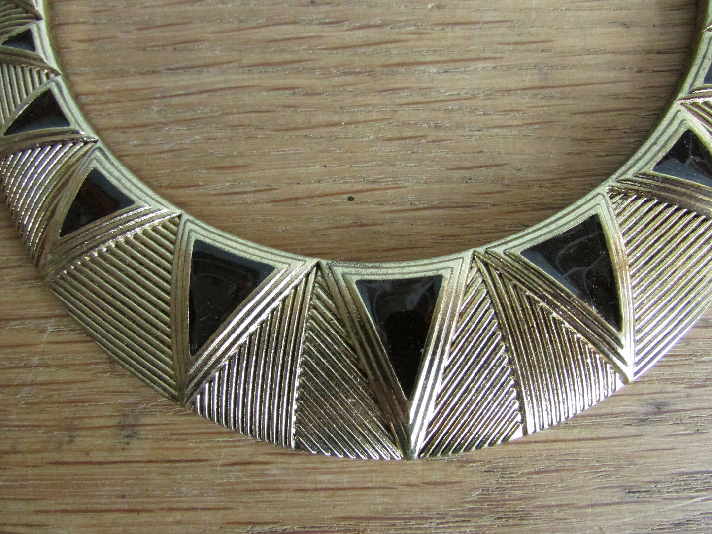 Vintage gold-tone & black enamel statement bib necklace