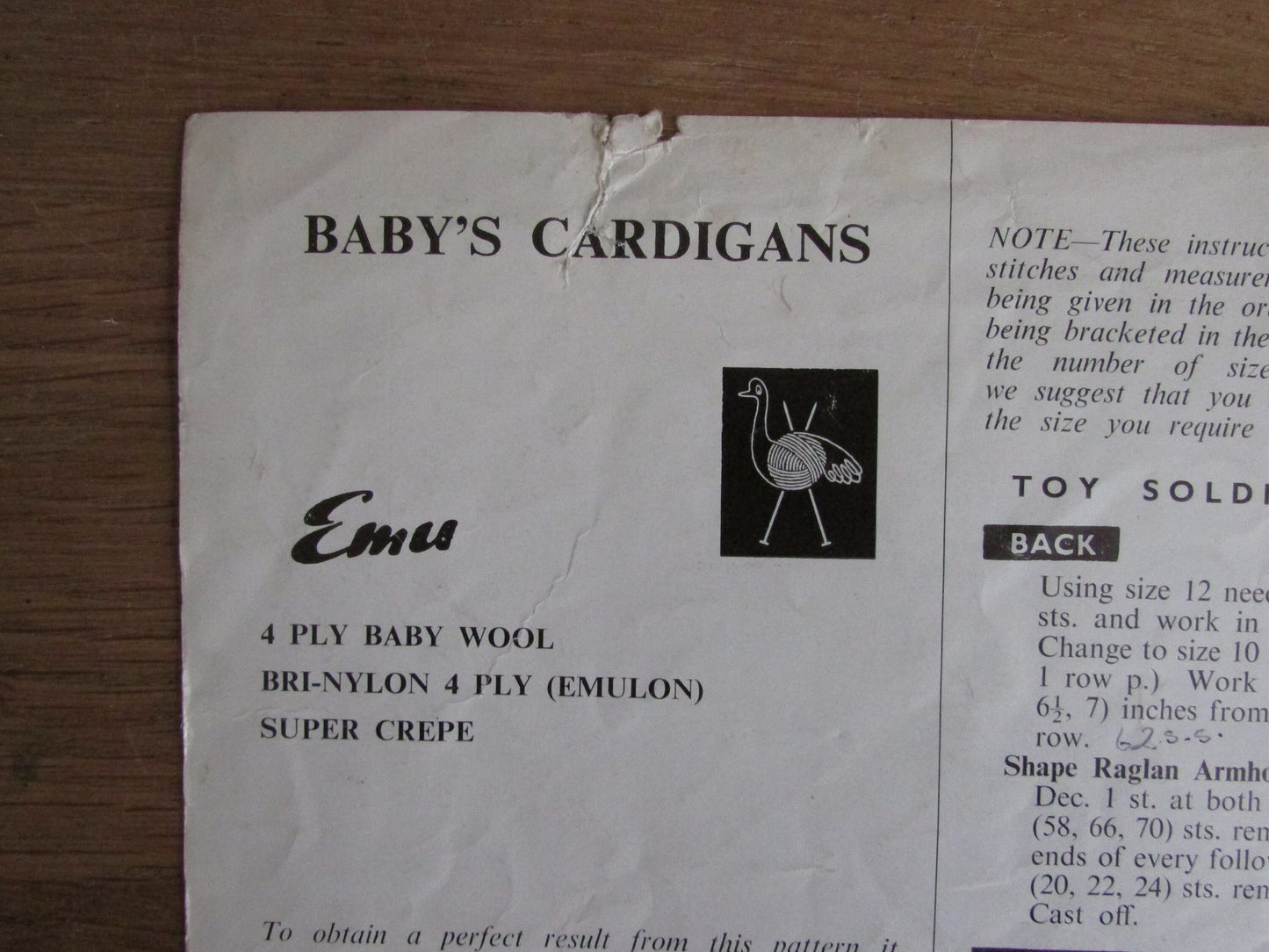 Vintage Emu 8056 knitting pattern for baby's cardigans