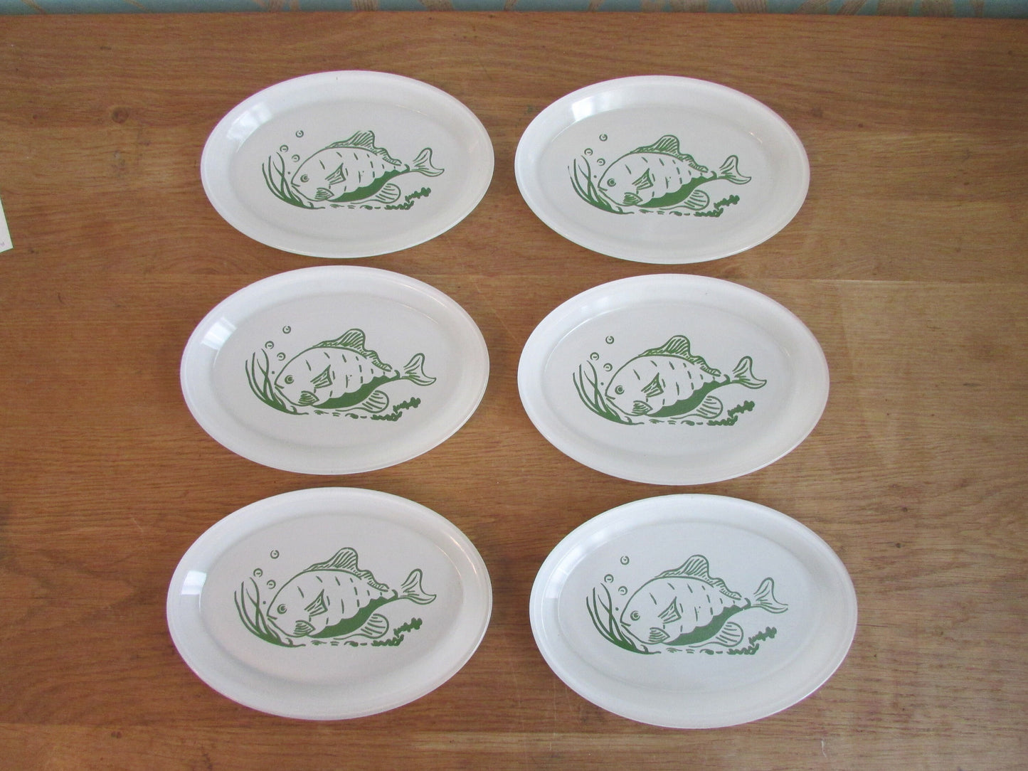 1960s 7-piece Phoenix Opalware tropical fish design oval platter set