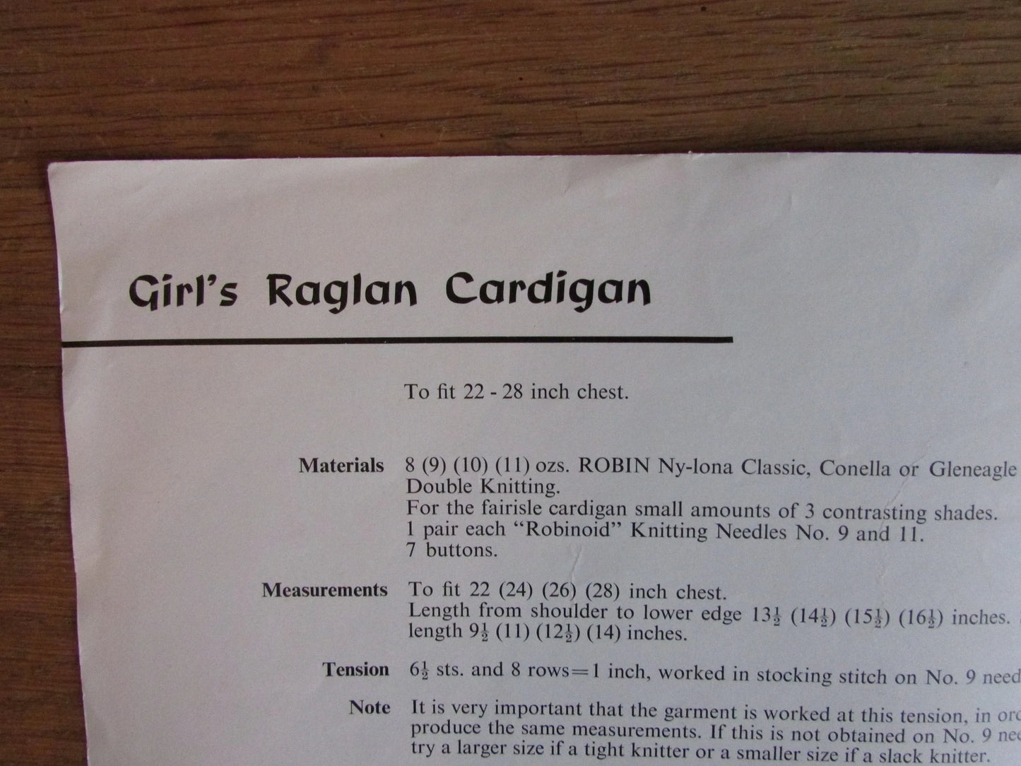 1960s Amanda Laine for Robin 778 knitting pattern for girl's Raglan cardigan