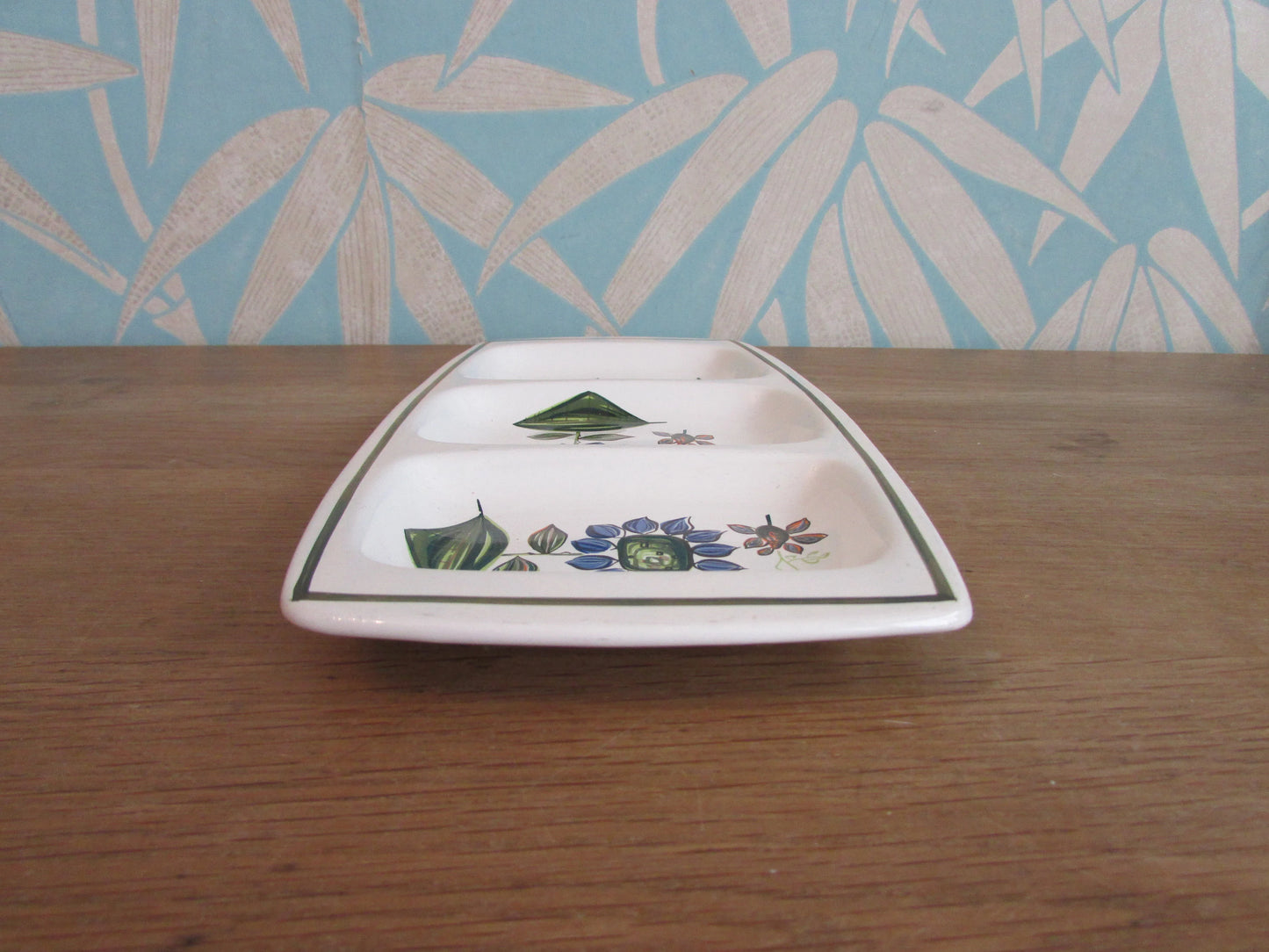Mid-century Palissy Royal Worcester Casual Tableware blue flower divided snack dish