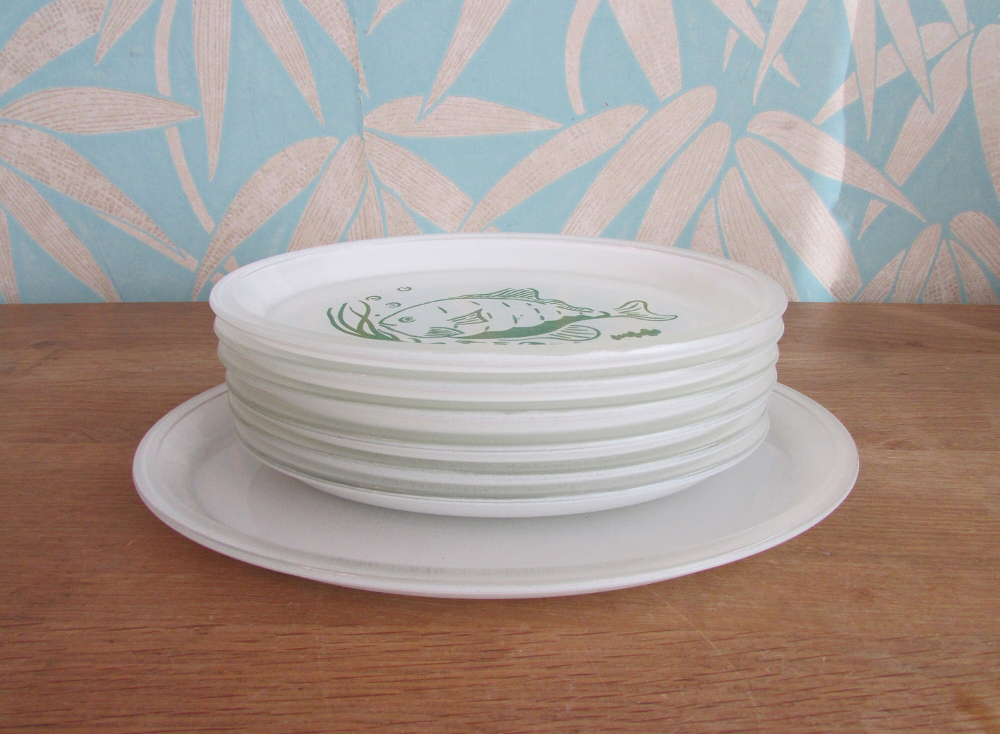 1960s 7-piece Phoenix Opalware tropical fish design oval platter set