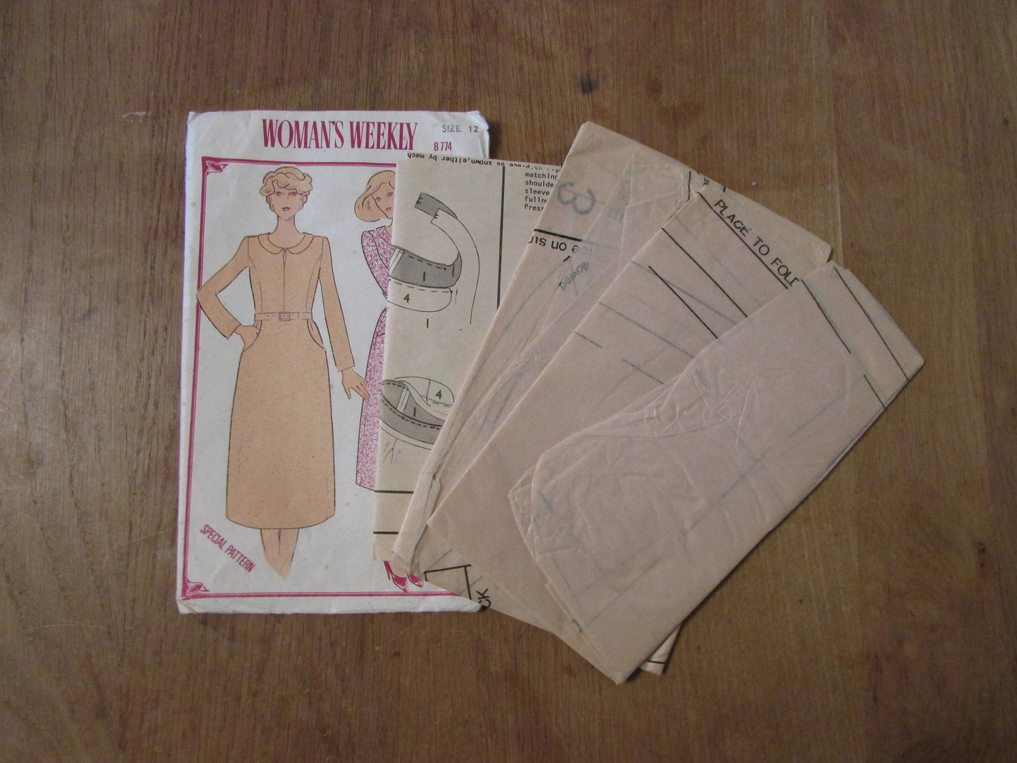 Uncut 1970s Woman's Weekly B744 sewing pattern for ladies sleeved dress, size 12 (complete)
