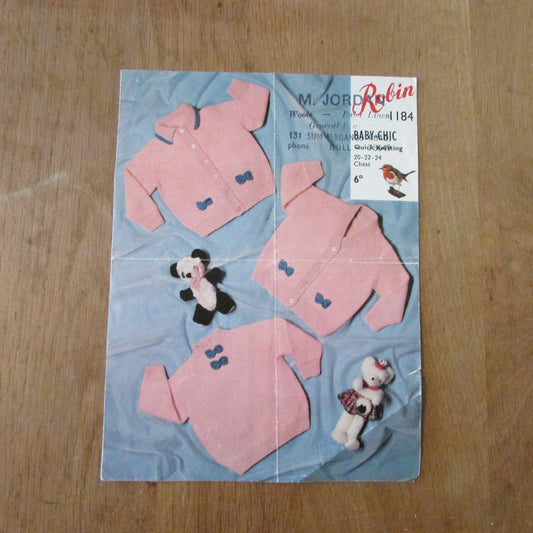 Vintage Robin 1184 Baby-Chic knitting pattern for baby's jersey, cardigan, & jacket with collar
