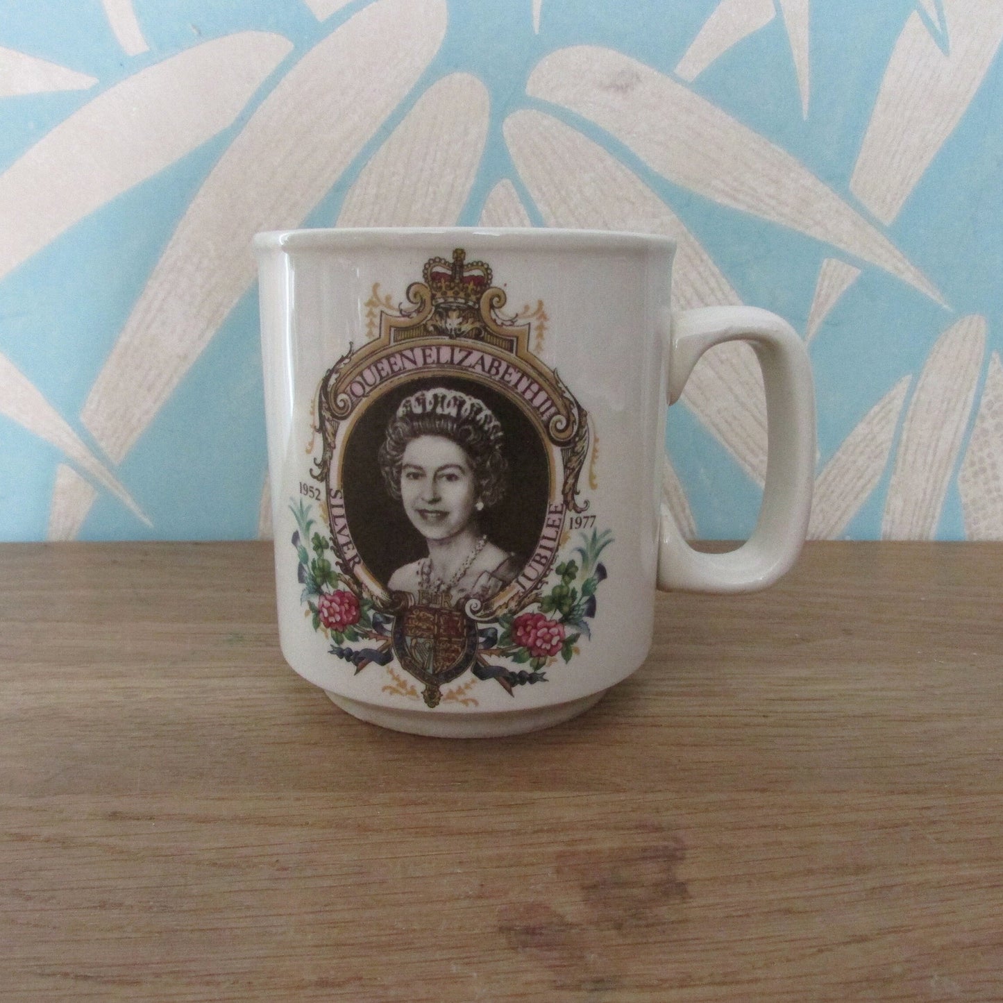 Pair of 1977 Winchcombe Pottery Queen Elizabeth commemorative Silver Jubilee mugs