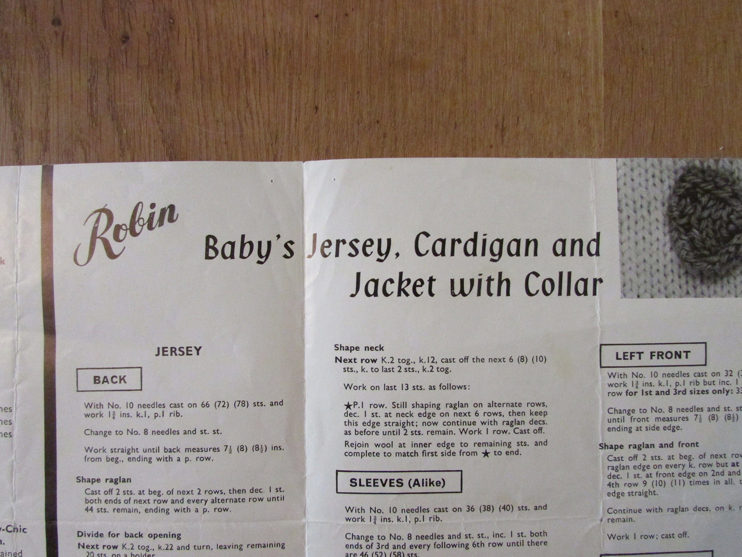 Vintage Robin 1184 Baby-Chic knitting pattern for baby's jersey, cardigan, & jacket with collar