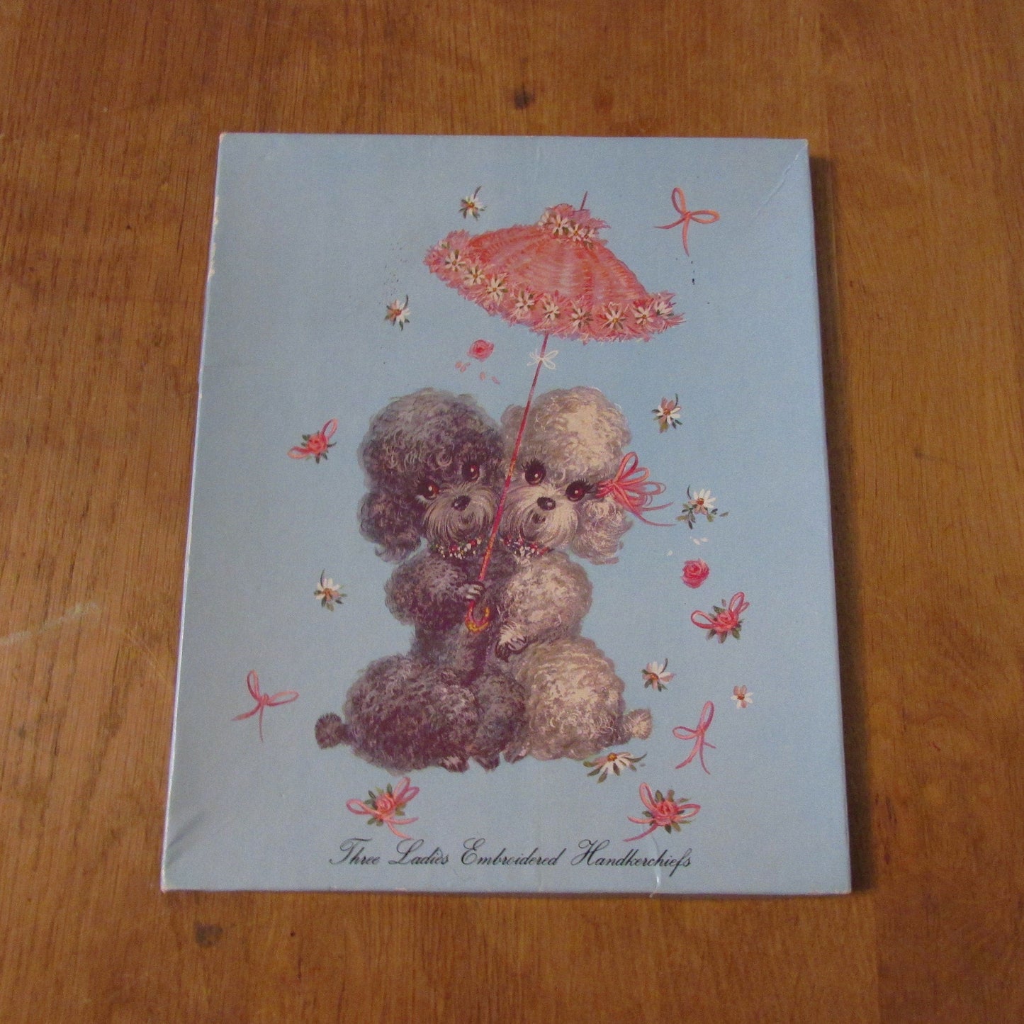 1960s fine handloom embroidered ladies handkerchiefs in cute poodle gift box