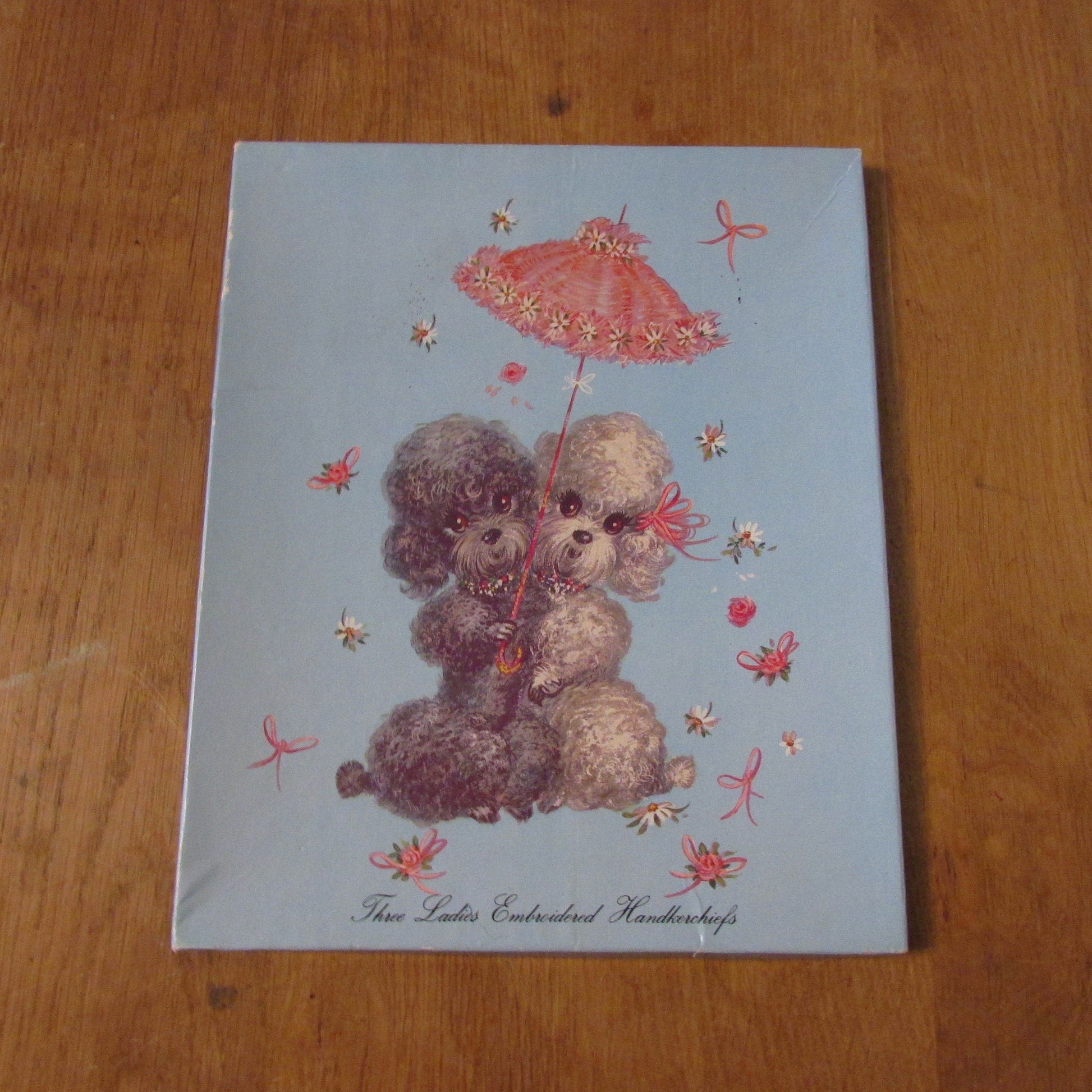 1960s fine handloom embroidered ladies handkerchiefs in cute poodle gift box