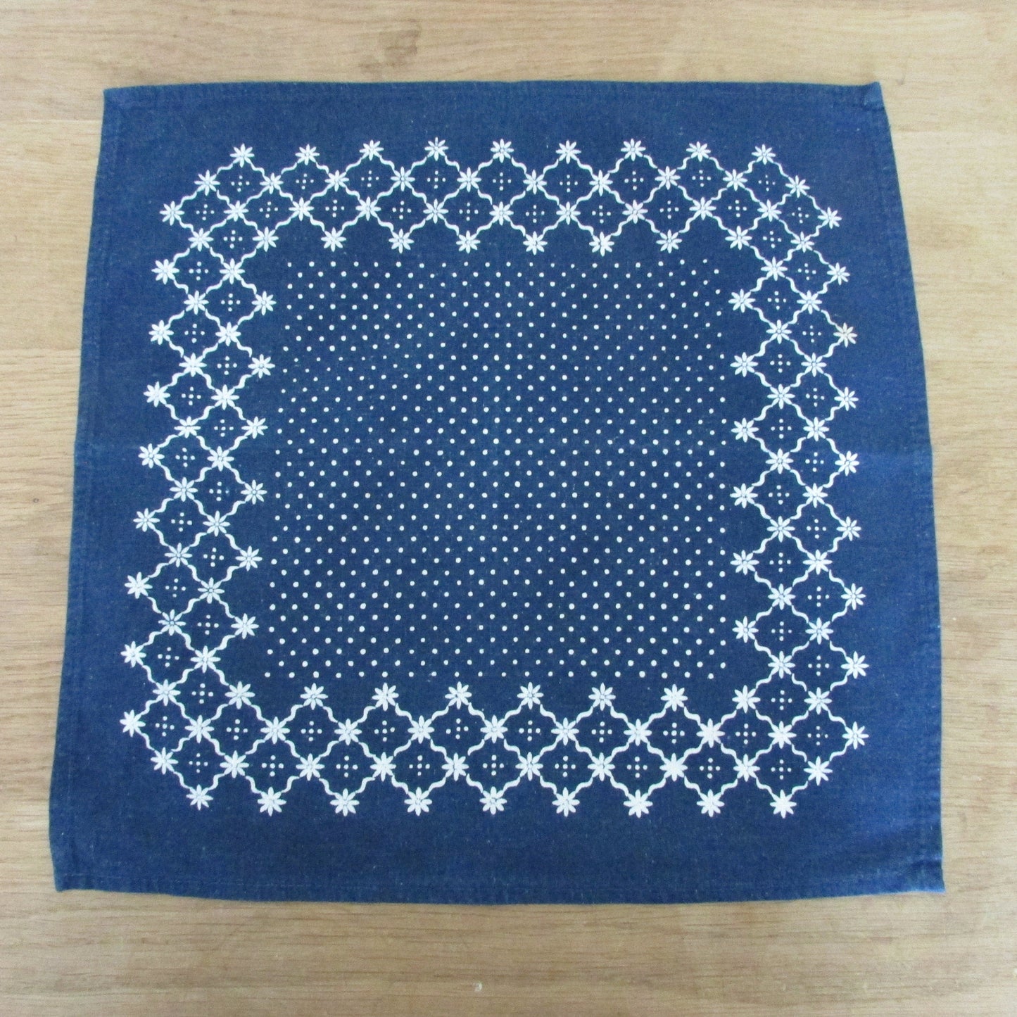 Vintage navy & white daisy and spot patterned handkerchief