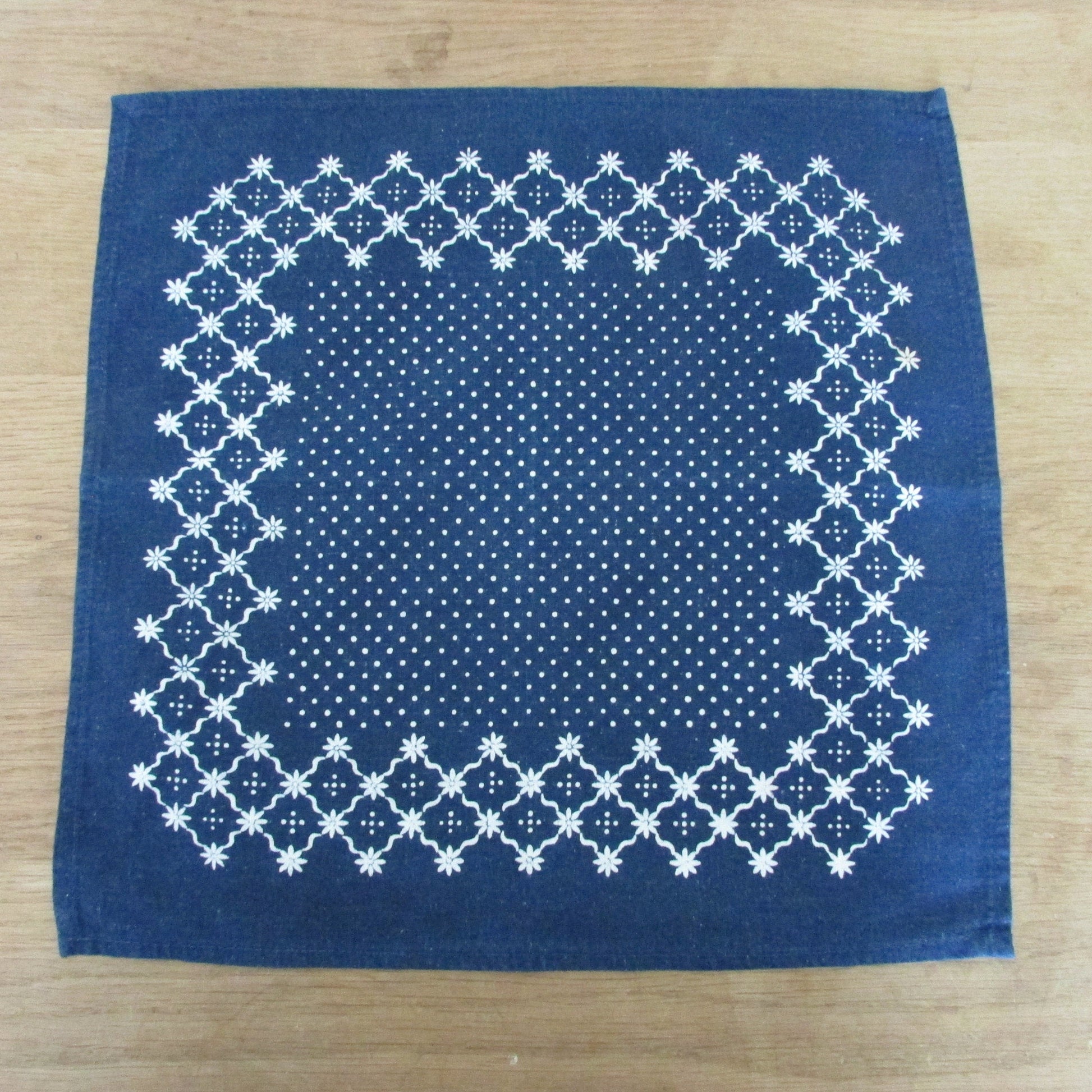 Vintage navy & white daisy and spot patterned handkerchief