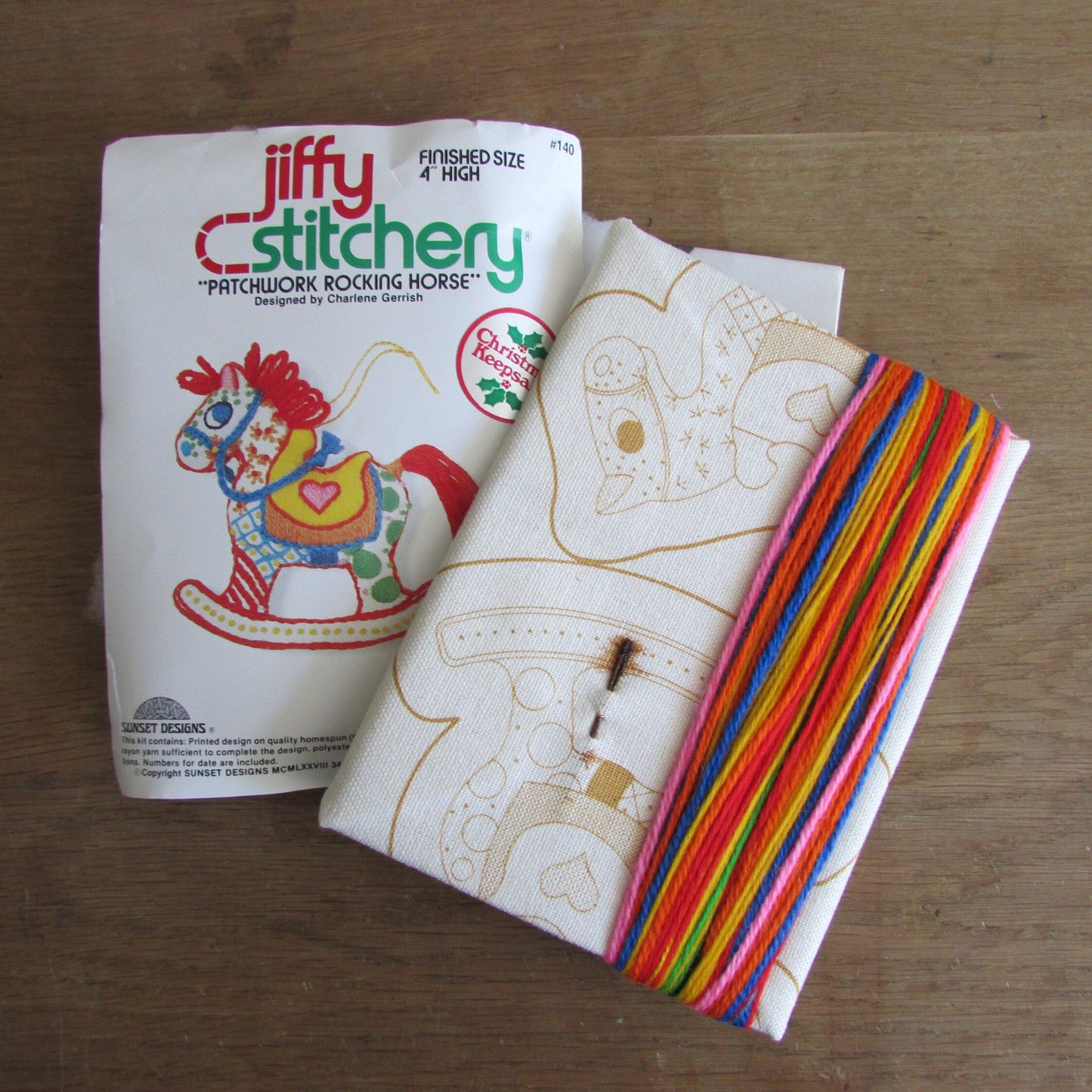 1978 Jiffy Stitchery "Patchwork Rocking Horse" kit, designed by Charlene Gerrish