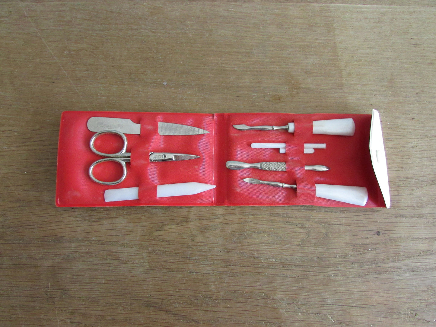1960s miniature manicure set with musical-themed pouch