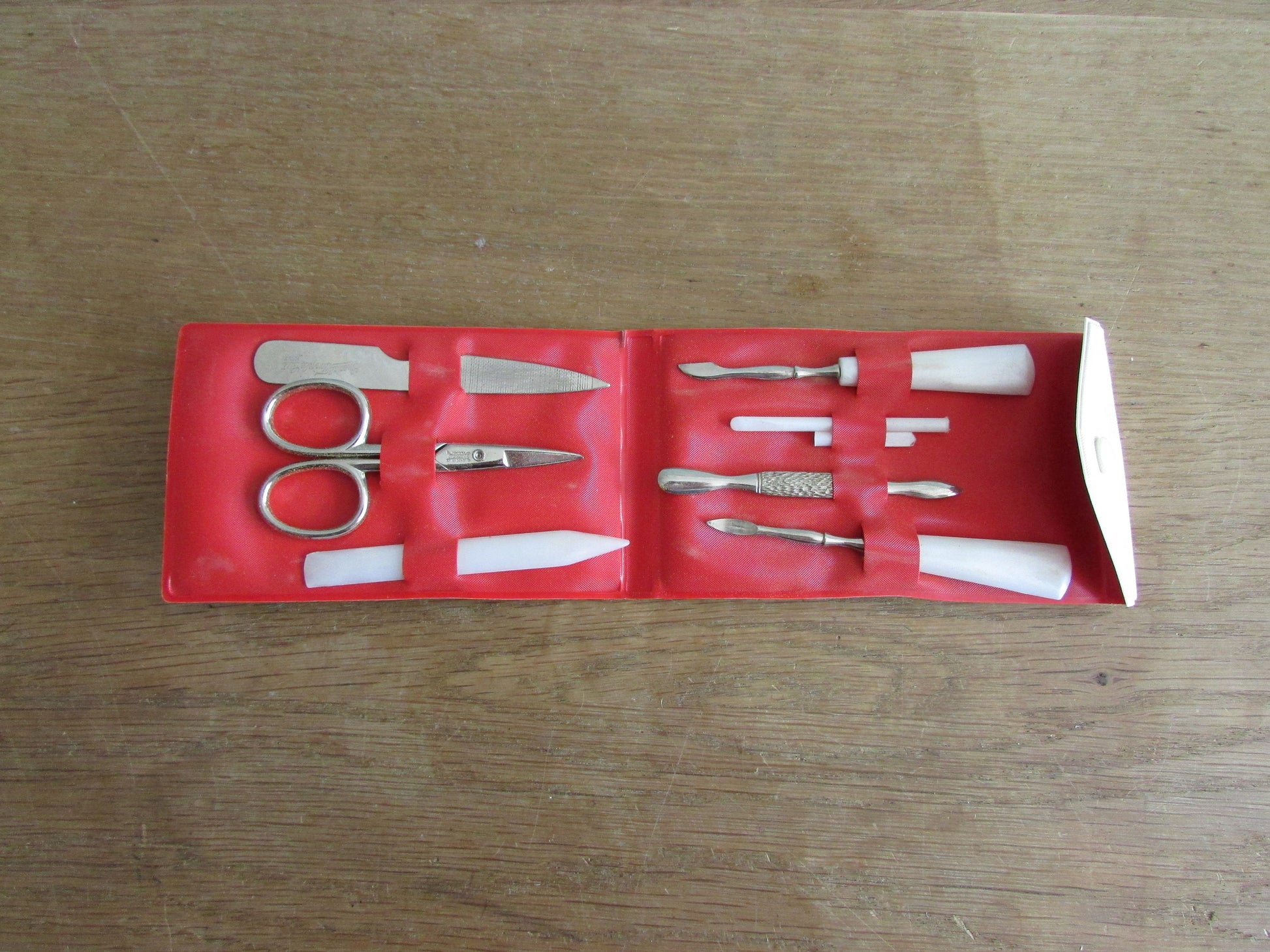 1960s miniature manicure set with musical-themed pouch