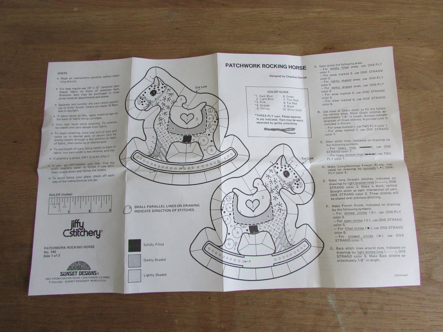 1978 Jiffy Stitchery "Patchwork Rocking Horse" kit, designed by Charlene Gerrish