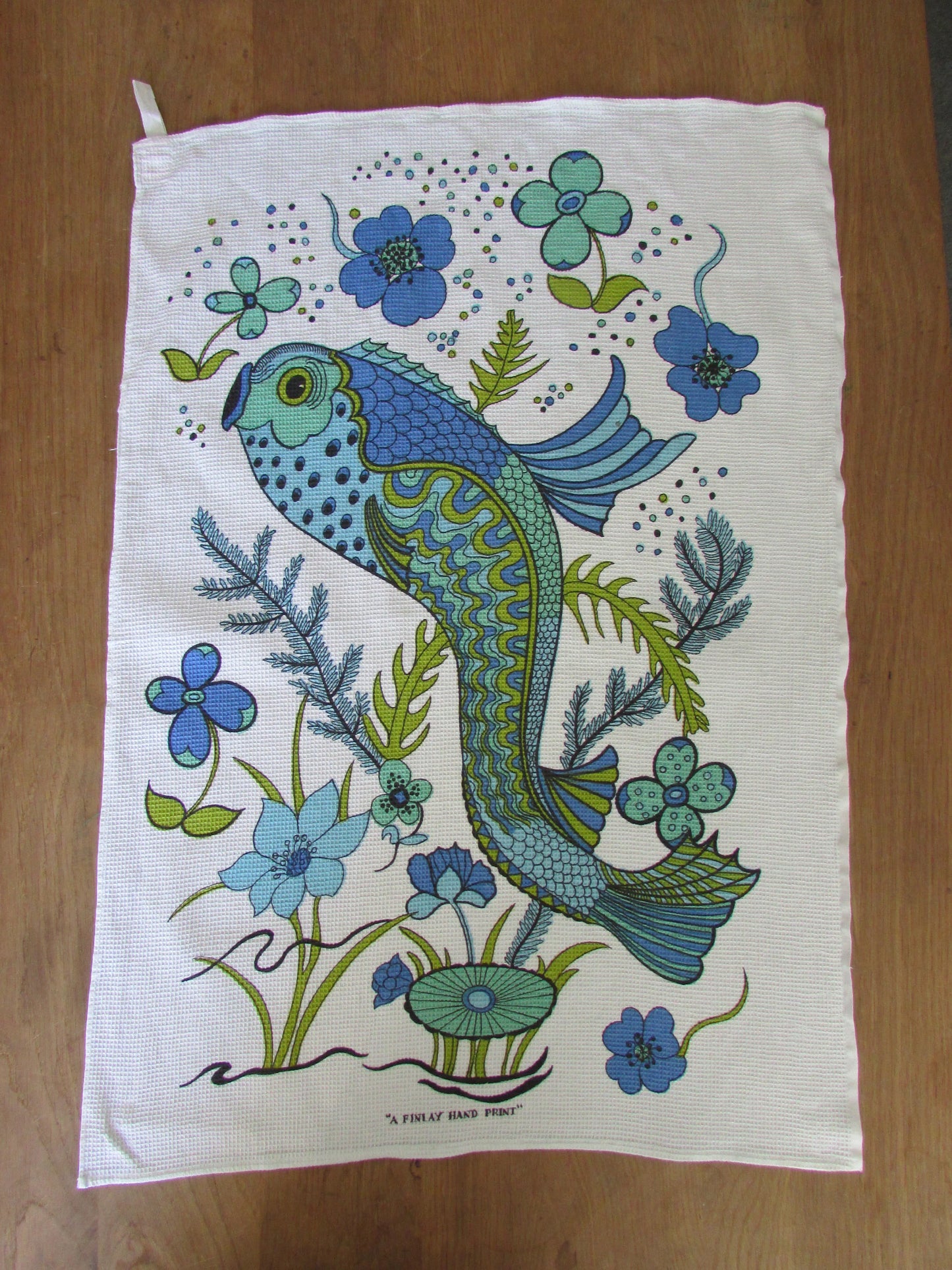 Vintage Finlay's hand-printed 'fish' absorbent glass cloth/tea towel