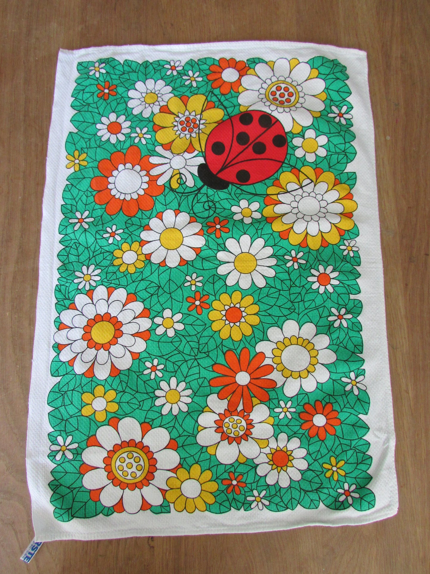 Vintage KARSTEN ladybird & flower print all cotton tea towel