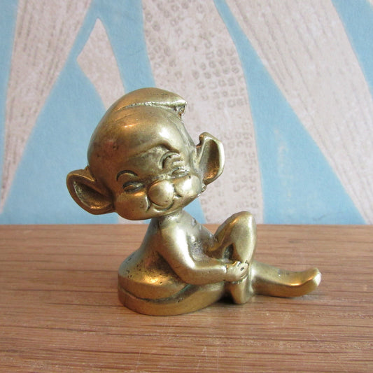 Vintage solid brass pixie ornament