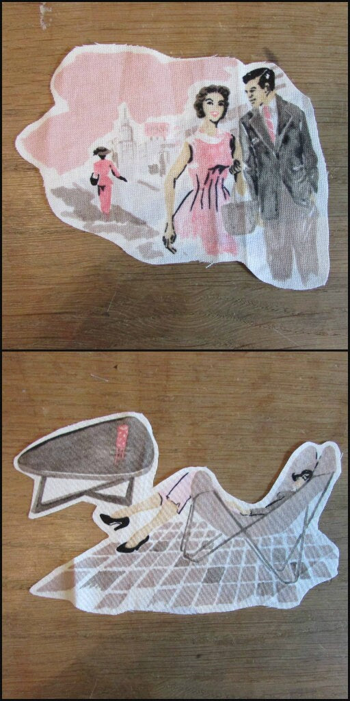 30 assorted fabric pieces hand-cut from leftover retro fabric