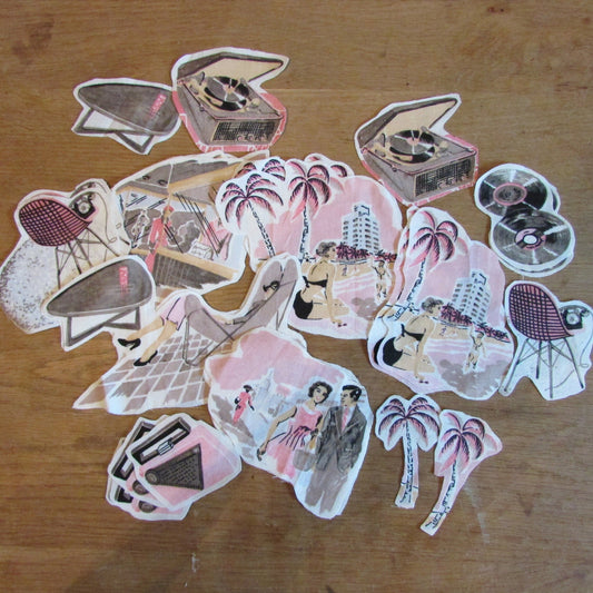 30 assorted fabric pieces hand-cut from leftover retro fabric