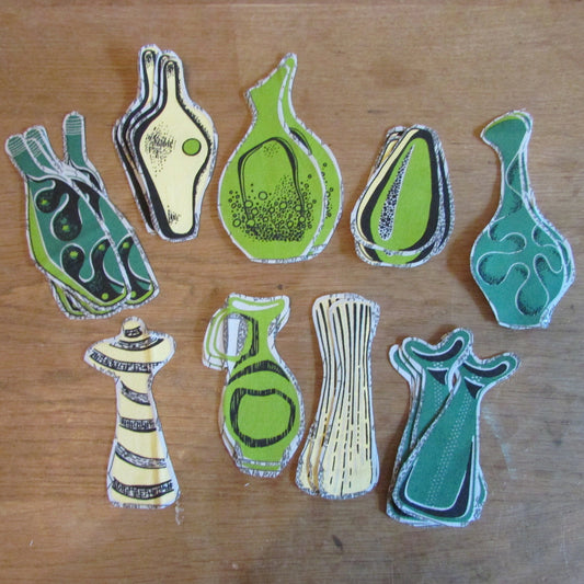 29 assorted fabric pieces hand-cut from leftover retro fabric