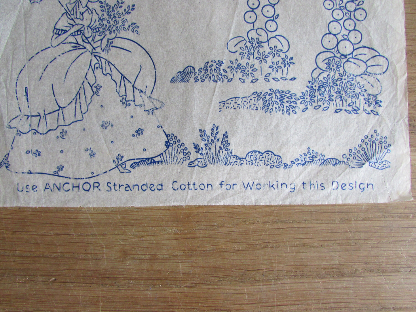 Unused April 1937 Good Needlework & Knitting Magazine Crinoline lady with hollyhock embroidery transfer