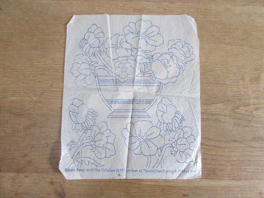 Unused October 1933 Good Needlework Magazine mixed flowers in vase embroidery transfer