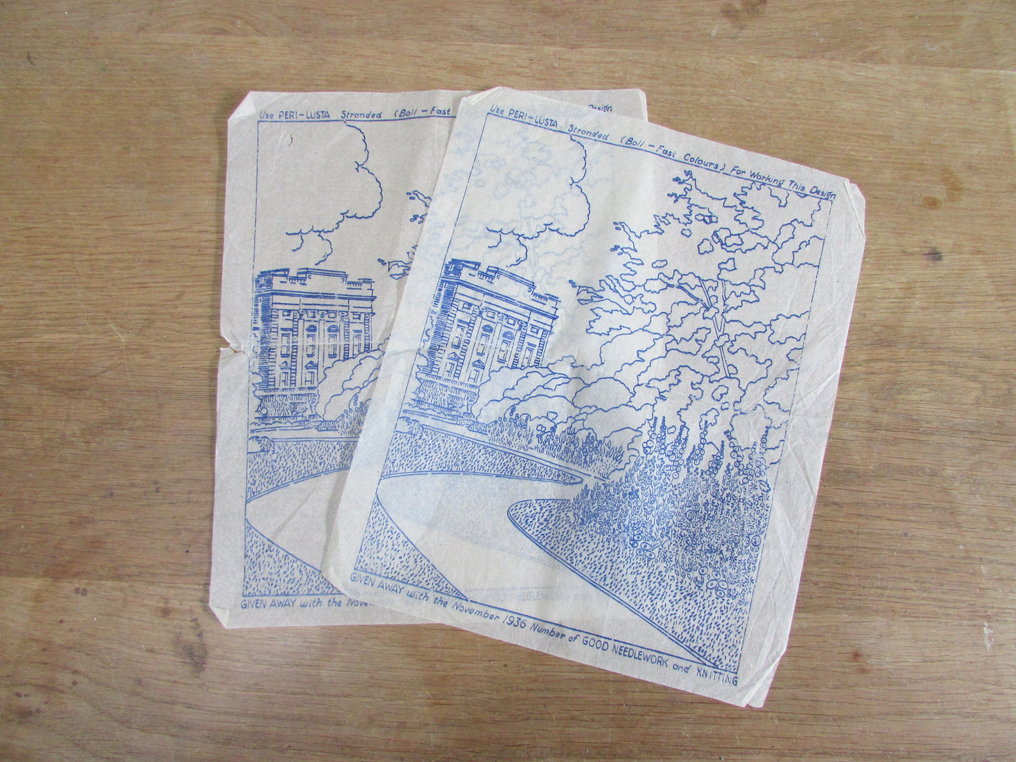 Unused November 1936 Good Needlework & Knitting Magazine manor house and gardens embroidery transfer