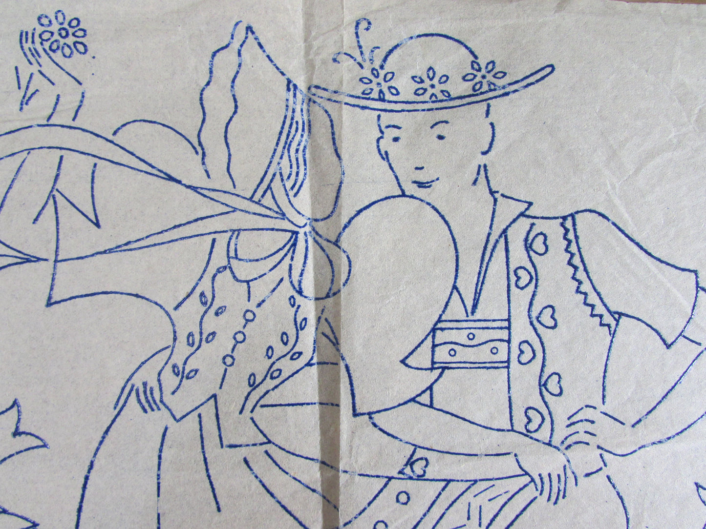 Unused vintage Weldon's Transfer No.20742 dancing couple in traditional costume embroidery transfer
