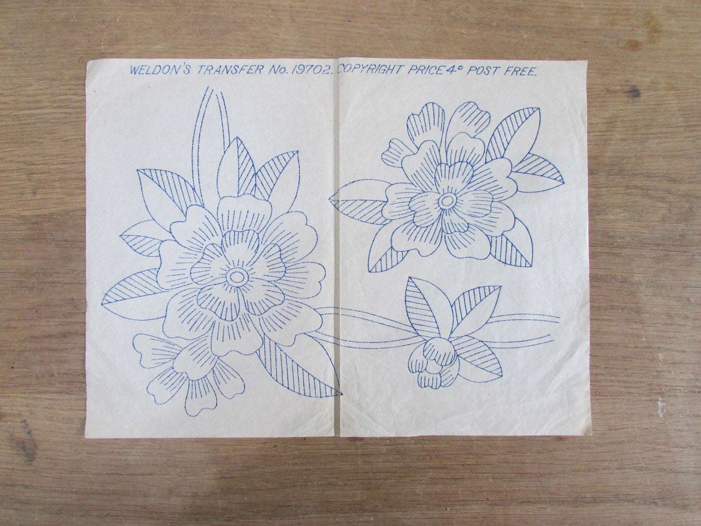 Unused vintage Weldon's No.19702 primroses embroidery transfer