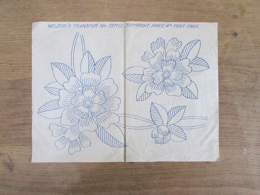 Unused vintage Weldon's No.19702 primroses embroidery transfer