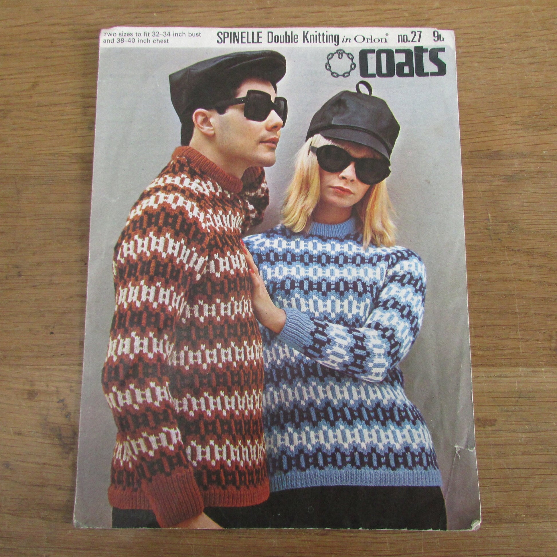 1965 Coats "Spinelle" 27 knitting pattern for teenage Fair Isle sweater in two sizes