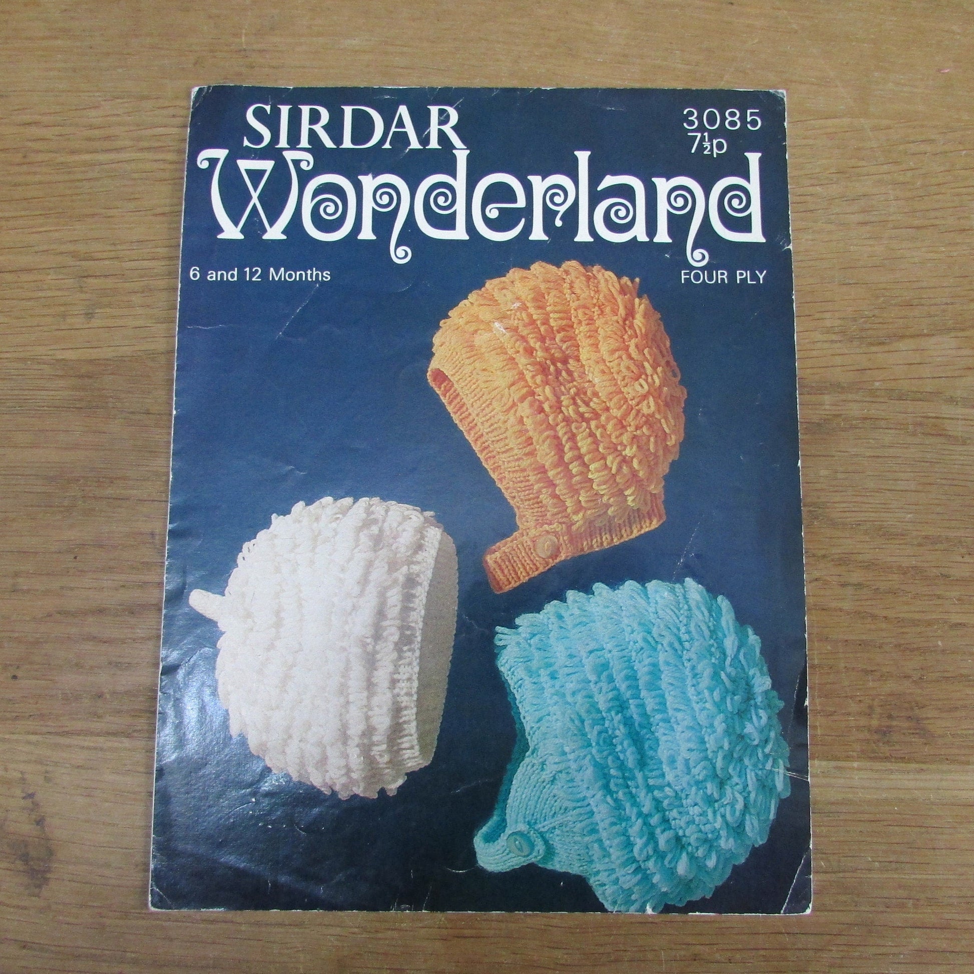 1970s Sirdar Wonderland 3085 knitting pattern for girls' bonnet, helmet & cap, ages 6-12 months