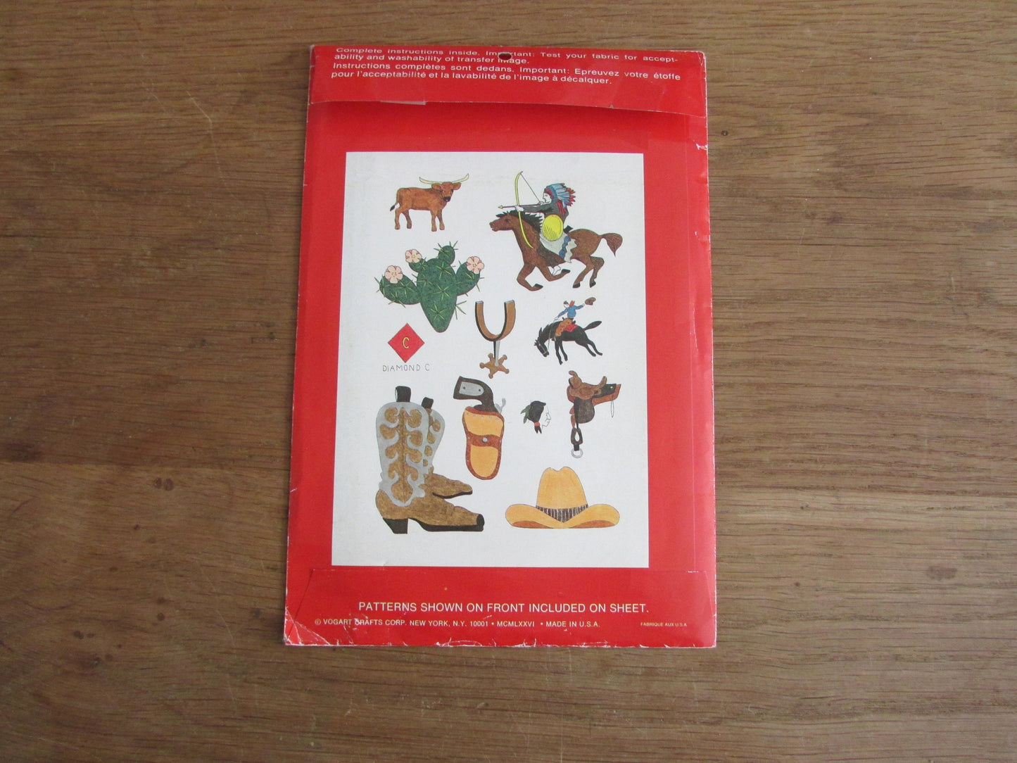 Uncut 1976 VOGART 762 iron-on repeat transfer patterns, Wild West (complete)