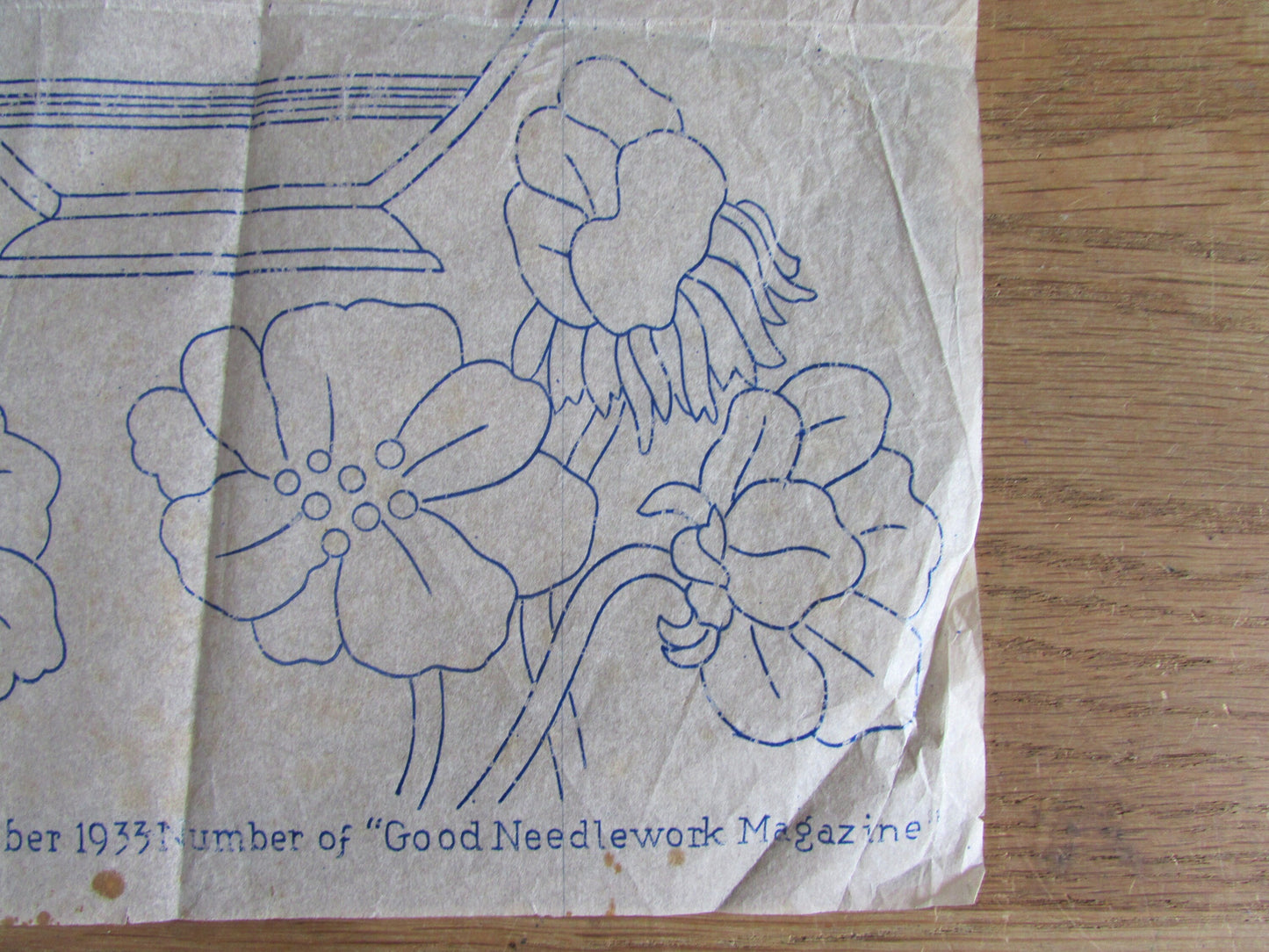 Unused October 1933 Good Needlework Magazine mixed flowers in vase embroidery transfer