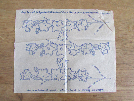 Unused September 1938 Good Needlework & Knitting Magazine Campanula embroidery transfer