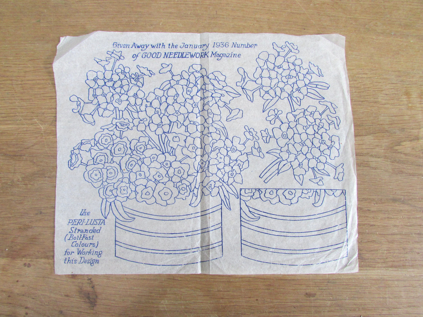 Unused January 1936 Good Needlework & Knitting Magazine potted primula embroidery transfer