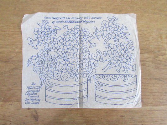 Unused January 1936 Good Needlework & Knitting Magazine potted primula embroidery transfer