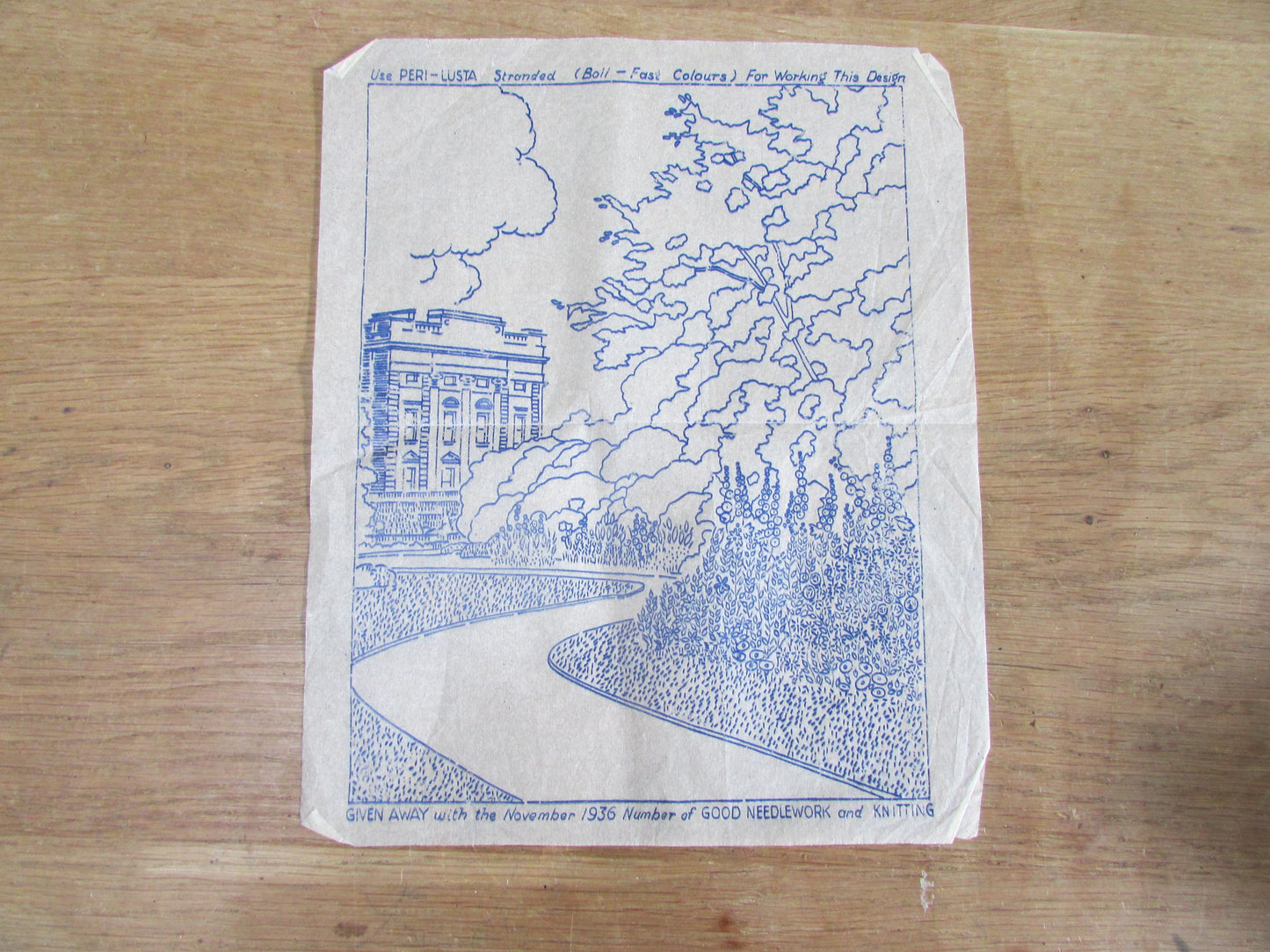 Unused November 1936 Good Needlework & Knitting Magazine manor house and gardens embroidery transfer