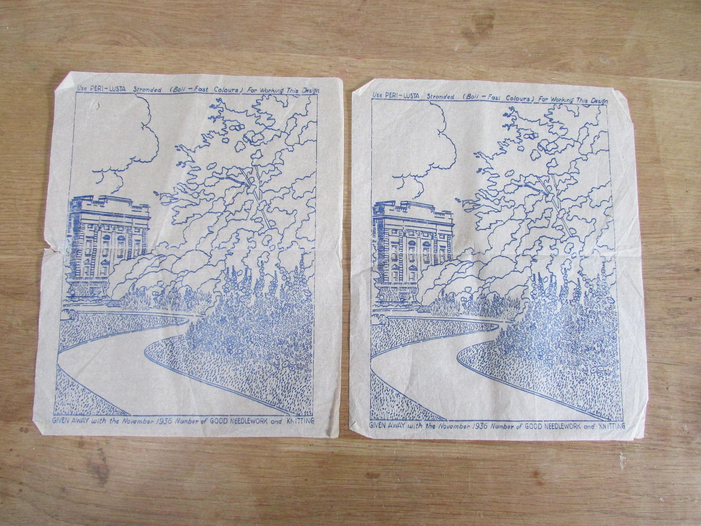 Unused November 1936 Good Needlework & Knitting Magazine manor house and gardens embroidery transfer