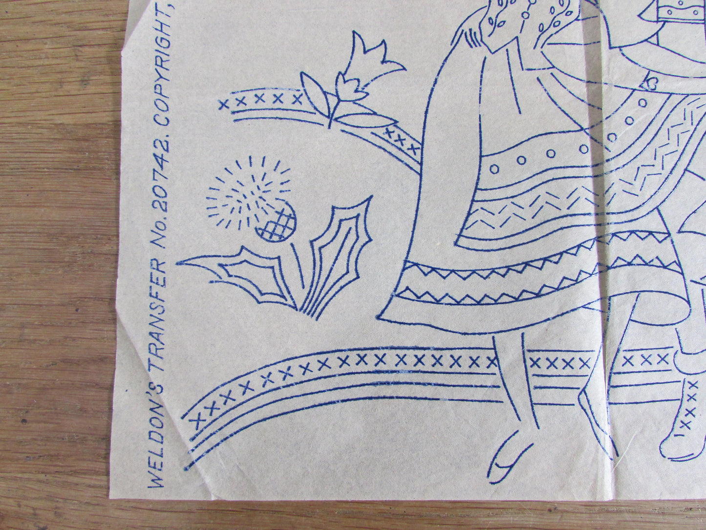 Unused vintage Weldon's Transfer No.20742 dancing couple in traditional costume embroidery transfer
