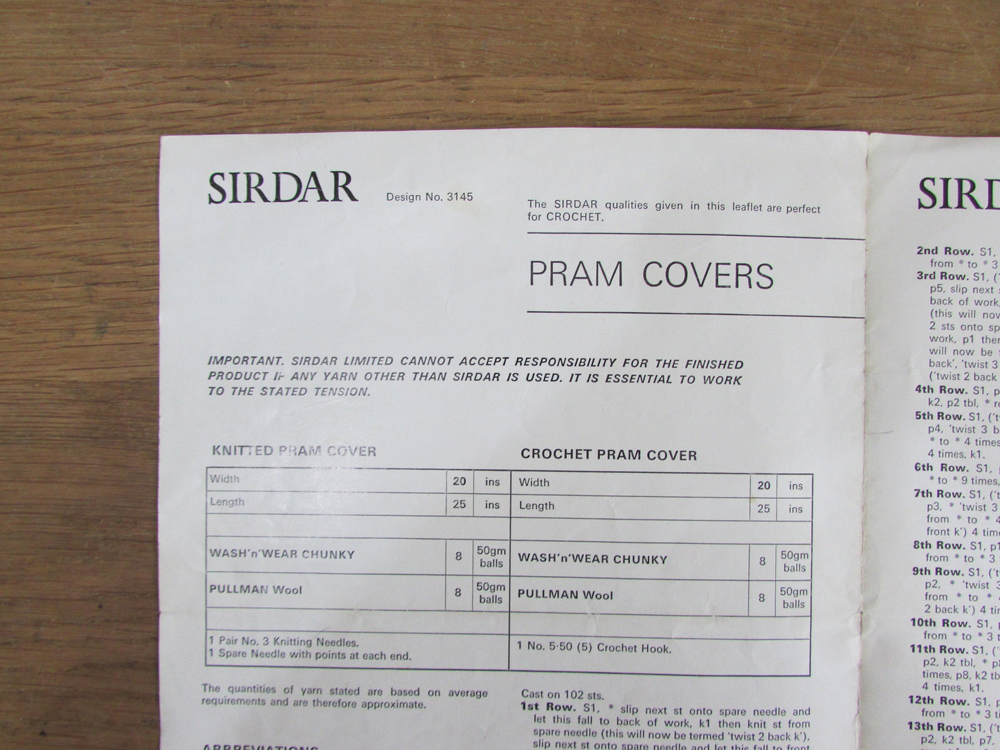 1970s Sirdar Wonderland 3145 crochet & knitting pattern for pram covers